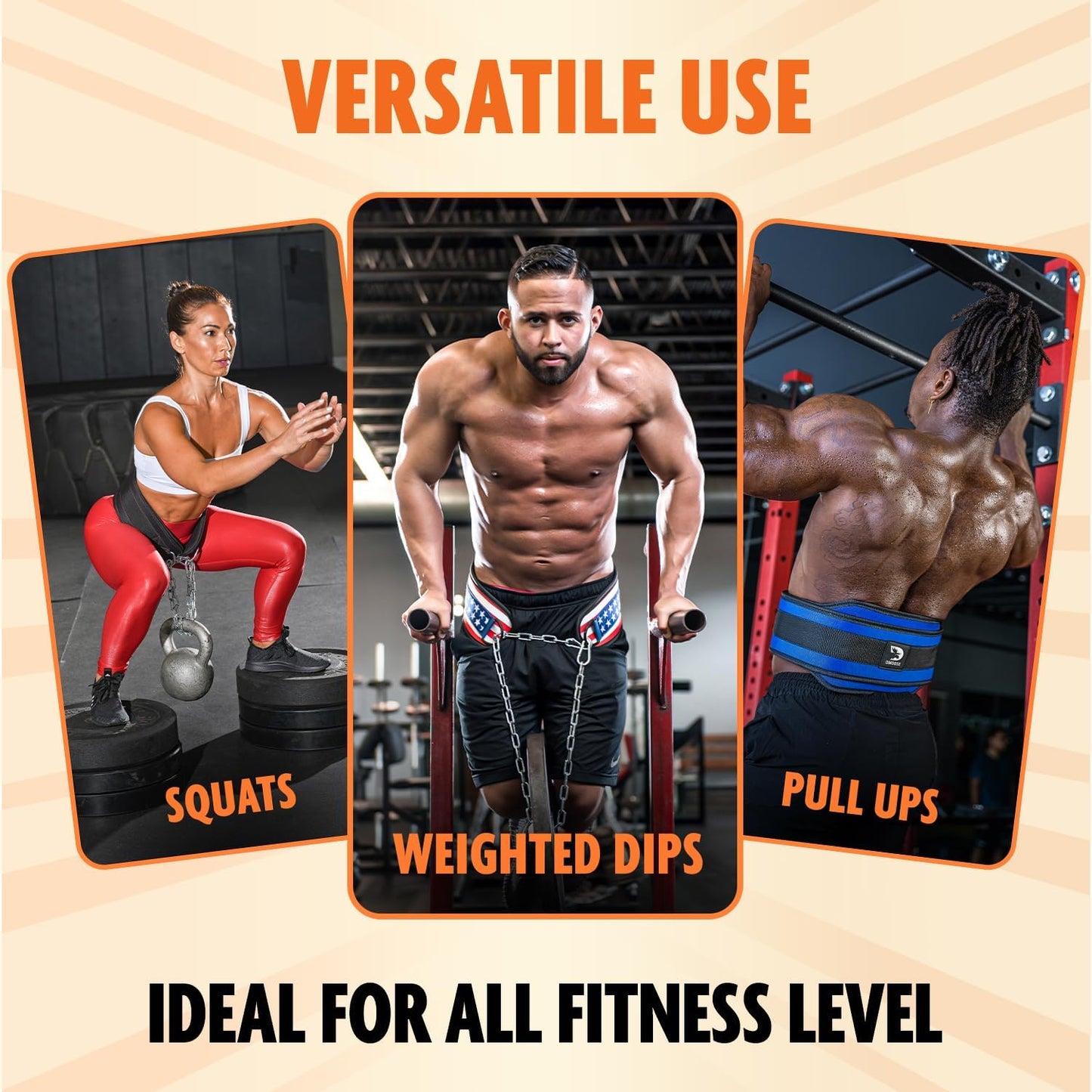 Dip Belt for Weightlifting, Weight Belt with Chain for Pullup, Gym Lifting Belt for Powerlifting, Squat, Bodybuilding, Heavy Duty Steel, Workout Belt with Comfortable Neoprene Support